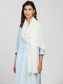 Fabindia - Natural Cotton Silk Chikankari Embroidered Stole