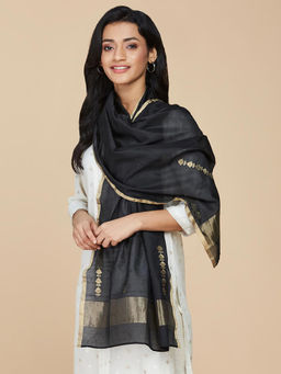 Fabindia - Black Cotton Silk Banarasi Stole