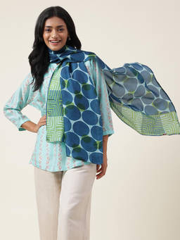 Fabindia - Blue Silk Printed Stole