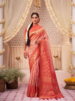 Odette - Peach Raw Silk Saree with Unstitched Blouse