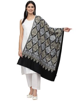 Anekaant - Crewel Black, Gold & Silver Ethnic Motif Embroidered Wool Shawl