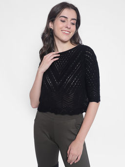 CRIMSOUNE CLUB - Womens Black Crop Length Sweater
