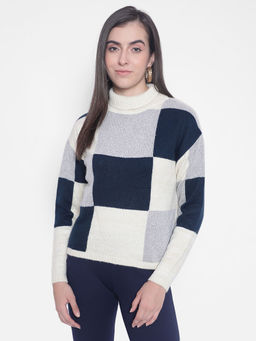 CRIMSOUNE CLUB - Womens Cream Colorblock Sweater