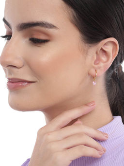 Carlton London - 18Kt Gold Plated with Dangling Cz Heart Half Hoop Earring for Women