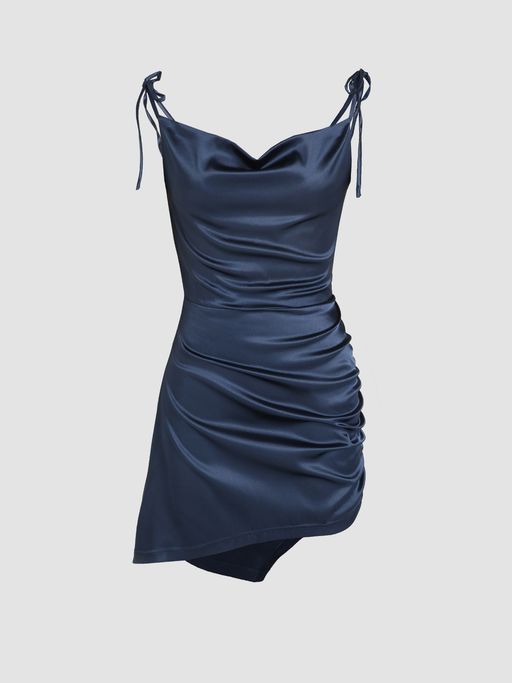 cider solid cowl neck mini dress Little Black Dresses