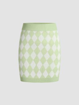 Cider - Green Argyle Print Knit Skirt