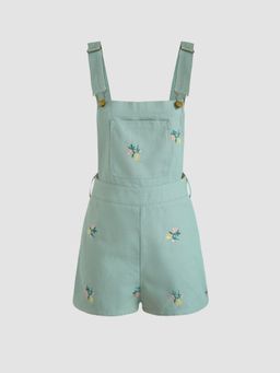 Cider - Floral Embroidery Pocket Romper