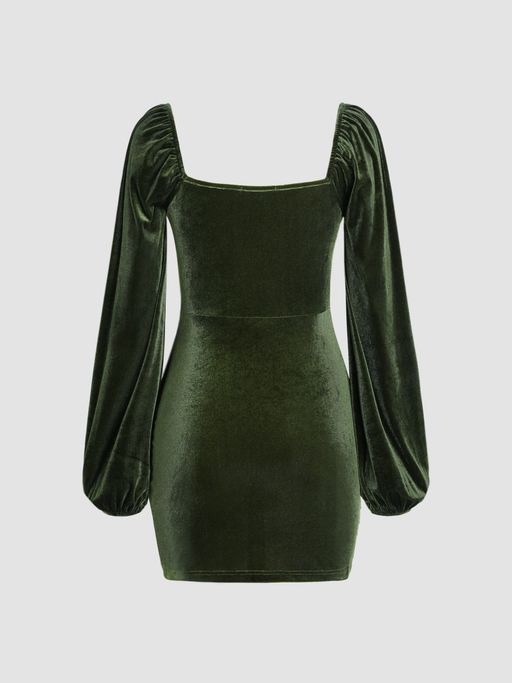 Buy Cider Solid Velvet Scoop Neckline Mini Dress Online