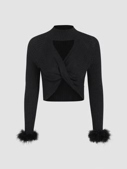 Cider - Feather Cut Out Crop Knitted Top