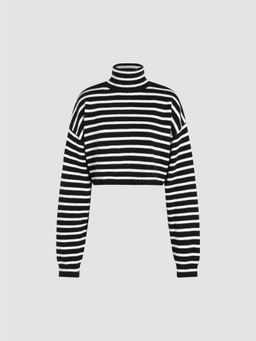 Cider - Striped High Neck Oversized Crop Sweater