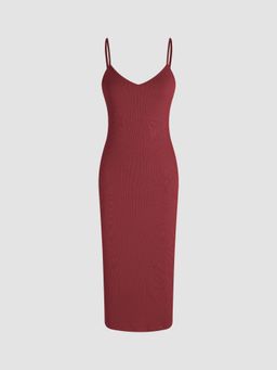 Cider - Solid V Neck Cami Midi Dress
