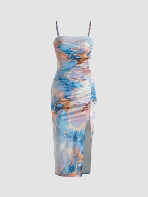 knee length dresses for ladies Wine Satin Midi Dress With Side Slit