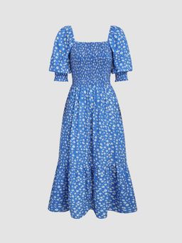 Cider - Floral Smocked Short Sleeve Midi Dress