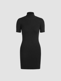 Cider - Knit Solid High Neck Short Dress