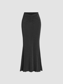 Cider - Solid Lettuce Hem Mermaid Maxi Skirt