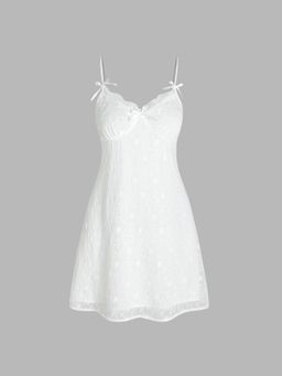 Cider - Solid Lace Bowknot Cami Short Dress