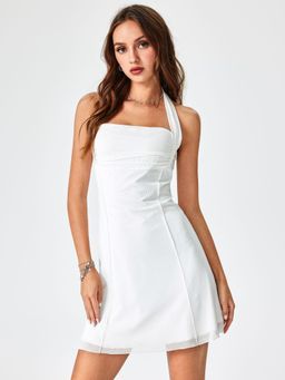 Cider - White Halter Backless Mini Dress