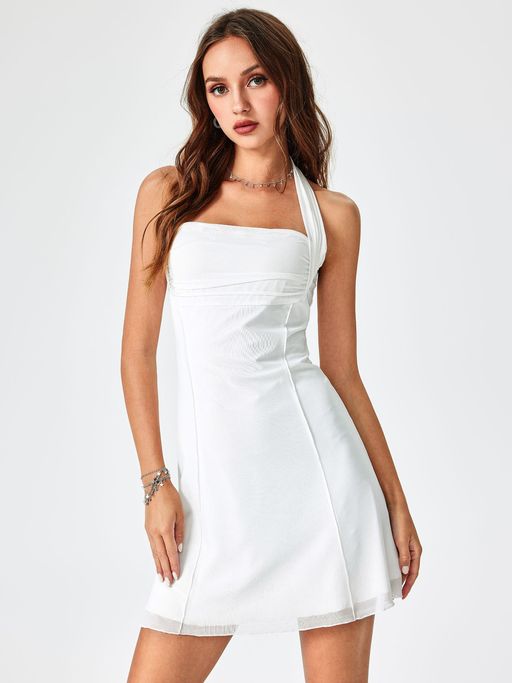 Buy White Halter Backless Mini Dress Online