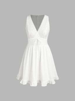 Cider - Floral Lace Trim V Neck Mini Dress