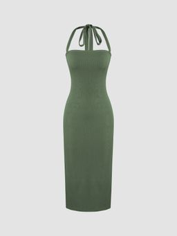 Cider - Halter Neckline Knit Midi Dress