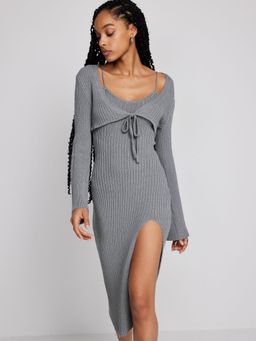 Cider - Knit Knotted Split Midi Dress