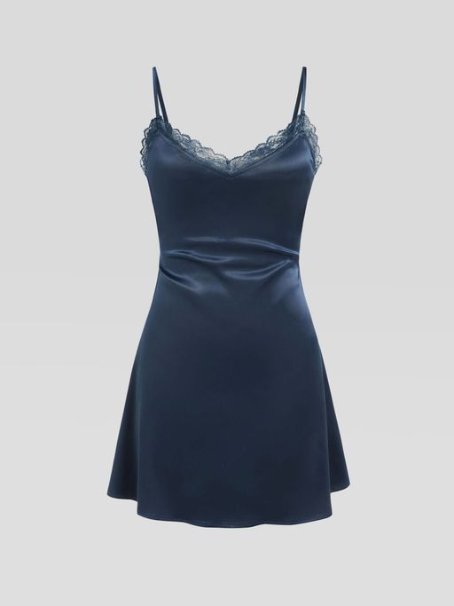Buy Cider Lace Trim V Neck Tie Back Mini Dress Online