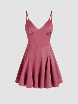 Cider - V Neck Ruffle Solid Romper