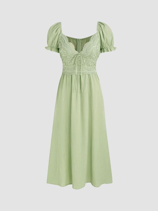 chinese dress ladies CIDER Green Midi Dress with Black Overlay Lace (Large) – The Thrifty Hippy main image 0