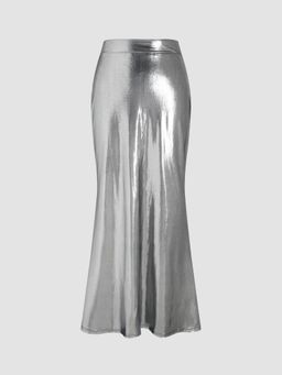 Cider - Metallic Split Mermaid Maxi Skirt