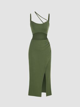 Cider - U Neckline Hollow Out Split Midi Dress