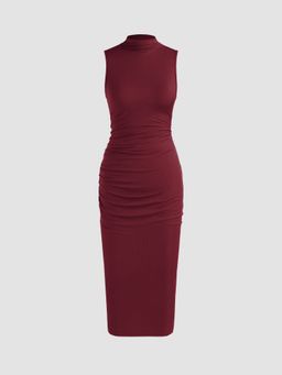 Cider - High Neck Ruched Midi Dress