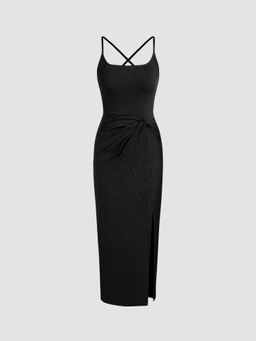 Cider - U Neckline Twist Criss Cross Maxi Dress