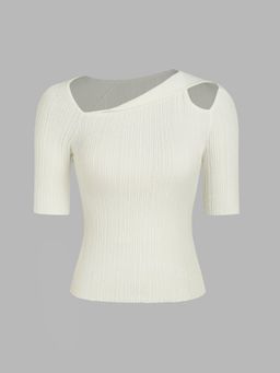 Cider - Wool Blend Knit Asymmetrical Cut Out Short Sleeve Top