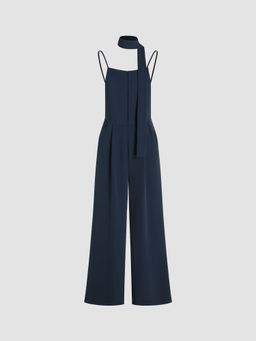 Cider - Solid Pleated Choker Straight Leg Jumpsuit (Set of 2)