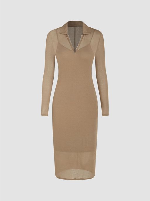Buy Nude Jersey Solid Cami Midi Dress and Transparent Collar Zipper Midi  Dress (Set of 2) Online