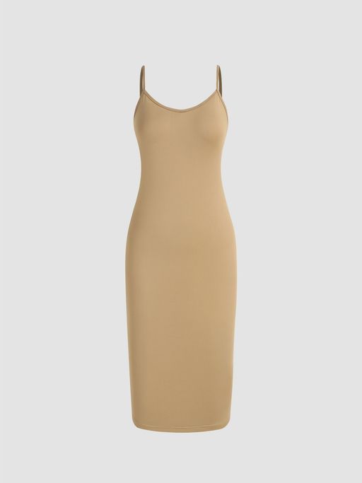 Buy Nude Jersey Solid Cami Midi Dress and Transparent Collar Zipper Midi  Dress (Set of 2) Online