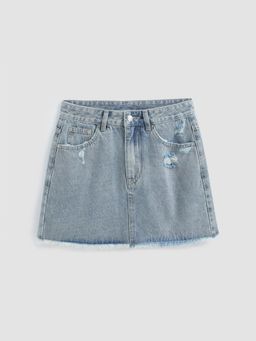 Cider - Blue Denim High Waist Ripped Mini Skirt