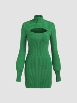 Cider - Knit High Neck Solid Cut Out Mini Dress