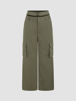 Cider - Mid Waist Solid Pocket Cargo Pants