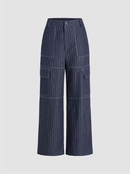 Cider - Mid Waist Striped Wide Leg Cargo Pants