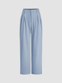 Cider - High Waist Pleated Solid Straight Leg Trousers