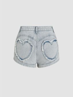 Cider - Denim Mid Waist Heart Pocket Shorts