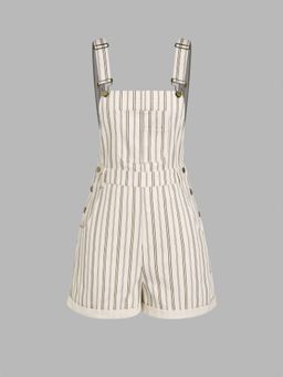 Cider - Square Neck Striped Button Romper