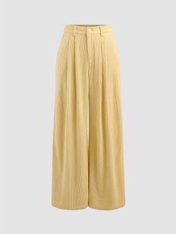 Cider - Corduroy High Waist Pleated Zip Wide Leg Trousers