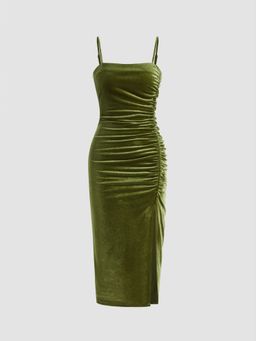 Cider - Velvet Square Neck Backless Midi Dress