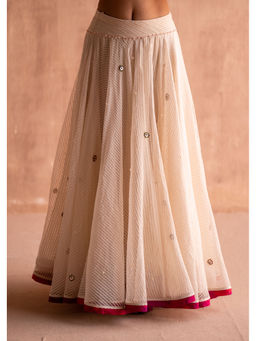 SWATTI KAPOOR - Svet White Stripes and Beads Work Skirt