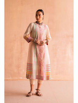 SWATTI KAPOOR - Svet Beige Printed with Beads Work Kurta