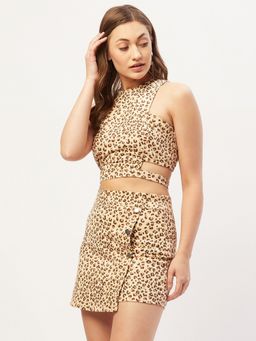 ANVI Be Yourself - Women Beige & Brown Leopard Printed Straight Mini Skirt
