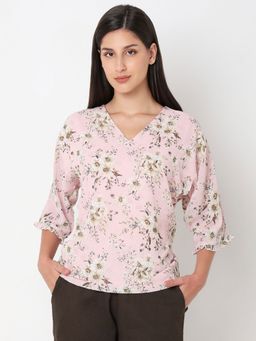 Not So Pink - Printed Pink V neck Top