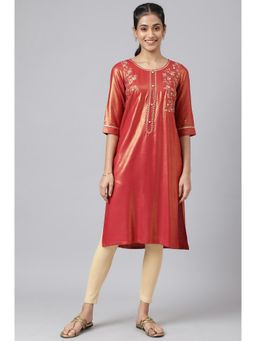 Aurelia - Women Maroon Festive Geometric Print Rayon Kurta